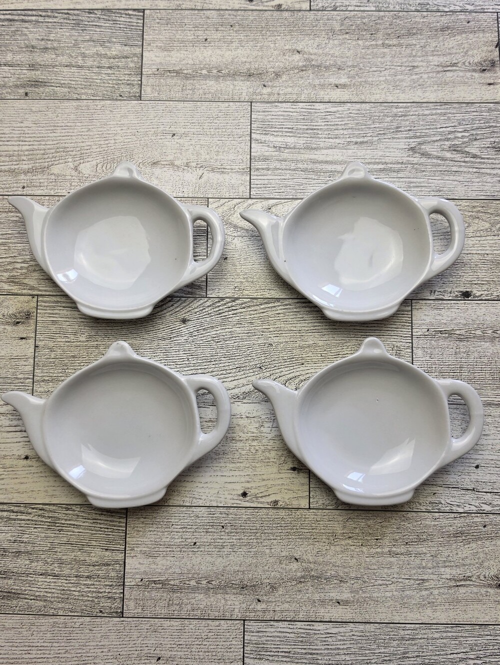 White Porcelain Teapot Tea Bag Holders 4 1/2" Dishwasher Safe ~ Set of 4